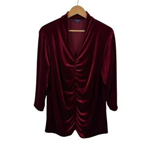 Lands‎ End Burgundy Velvet Ruched Blouse Sz 20W/22W Holiday Luxe Elegant Classic